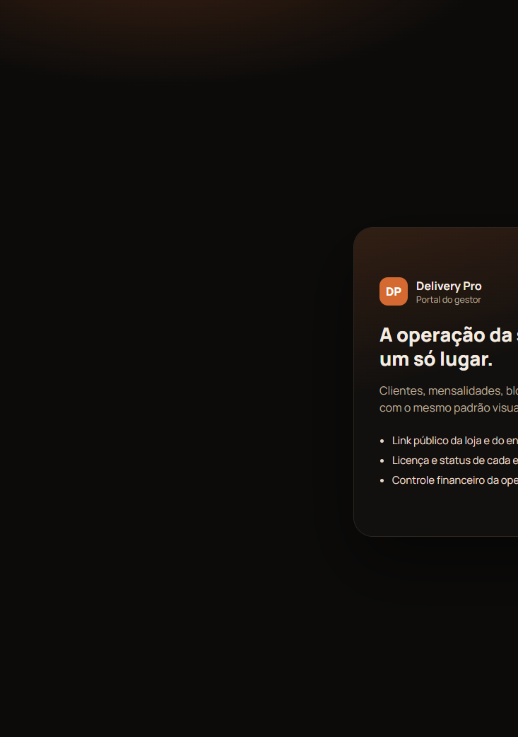 Portal do gestor Delivery Pro com operação da rede